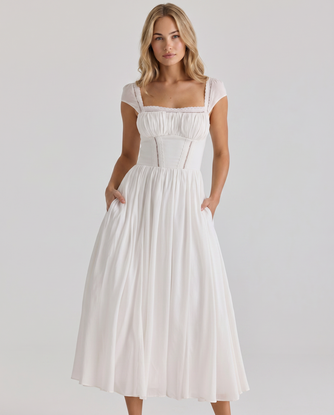 Renee | Midi Dress with Broderie Anglais Detail