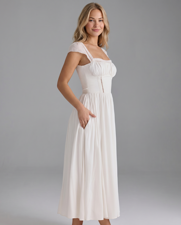 Renee | Midi Dress with Broderie Anglais Detail