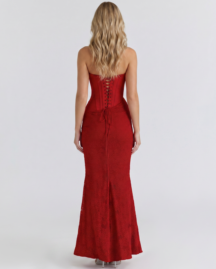Liliana | Strapless Corset Lace Maxi Dress