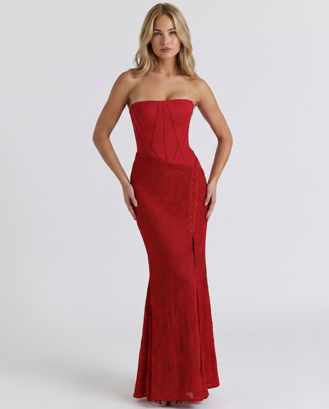 Liliana | Strapless Corset Lace Maxi Dress