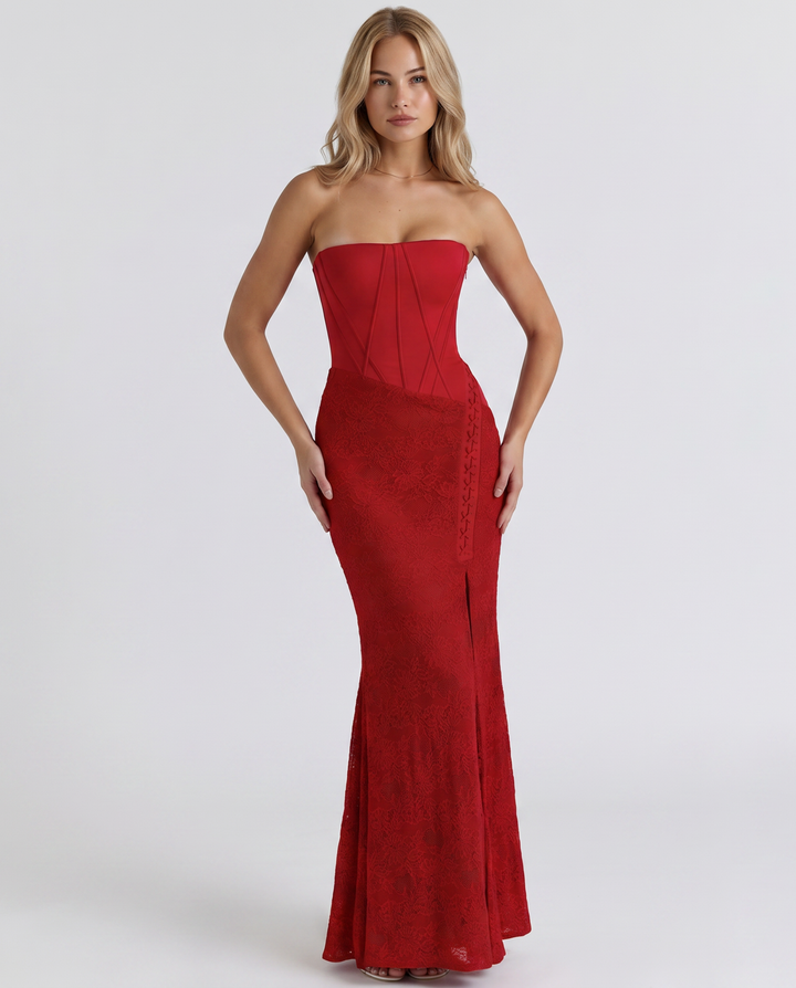 Liliana | Strapless Corset Lace Maxi Dress