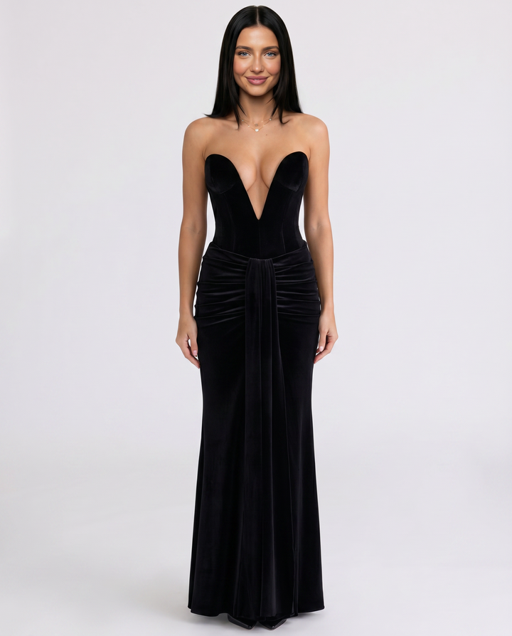 Alison | Maxi Dress with Deep Plunge Corset Bodice