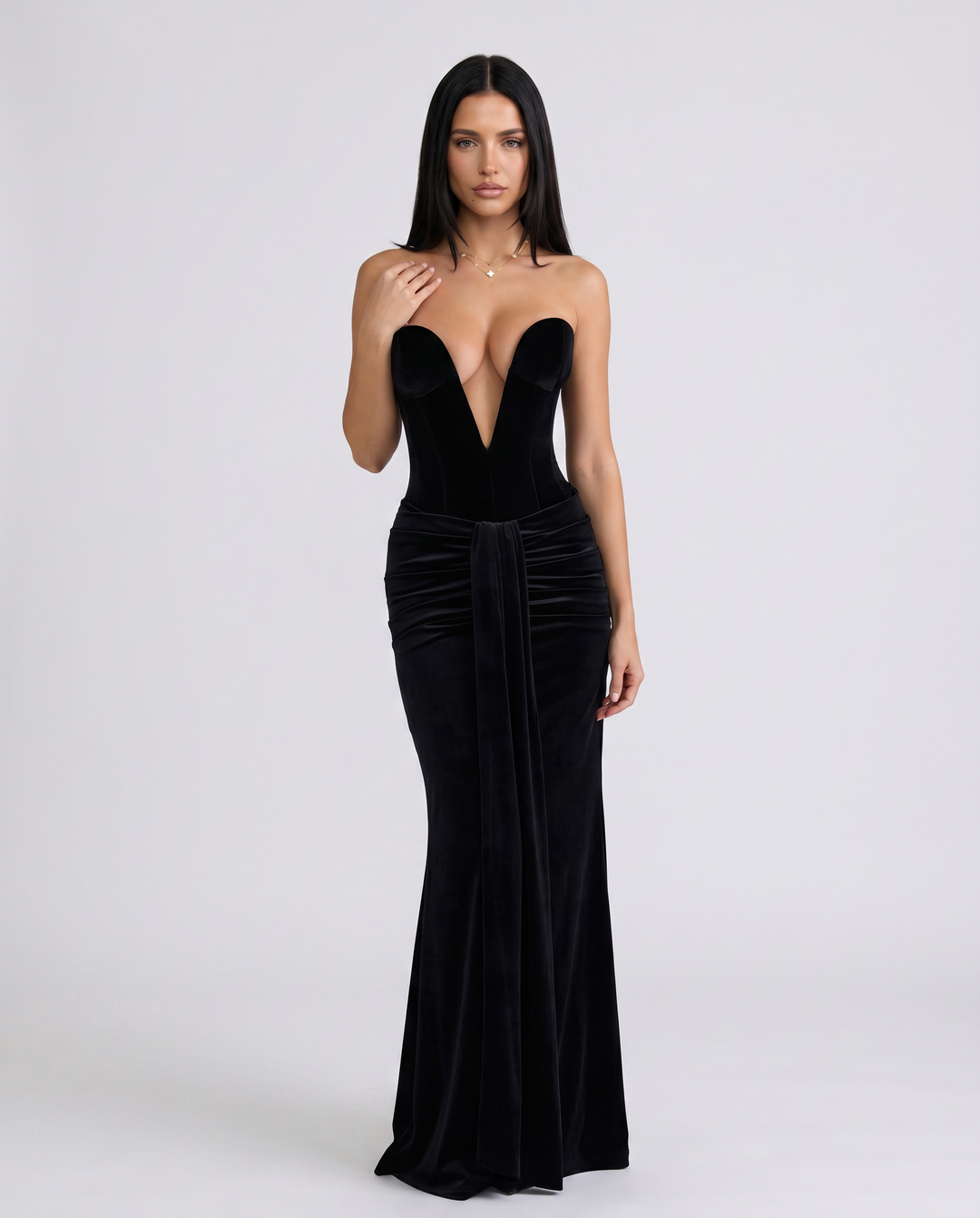Alison | Maxi Dress with Deep Plunge Corset Bodice