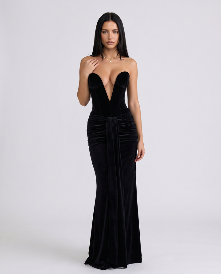 Alison | Maxi Dress with Deep Plunge Corset Bodice