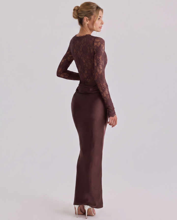 Miranda | Lace Bodice Satin Maxi Dress Draped Skirt