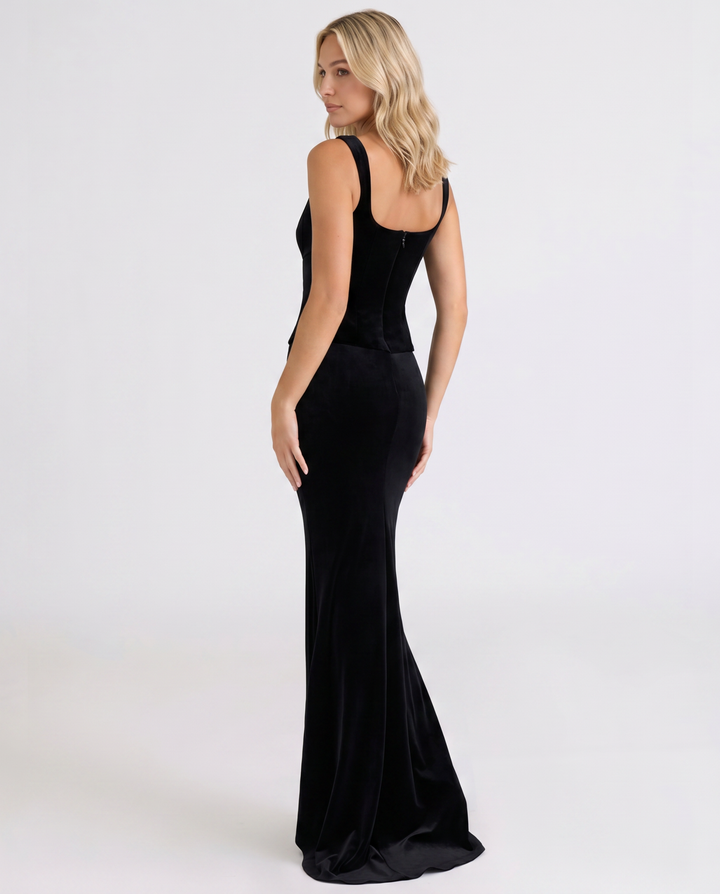Natalia | Velvet Maxi Dress with Structured Waist