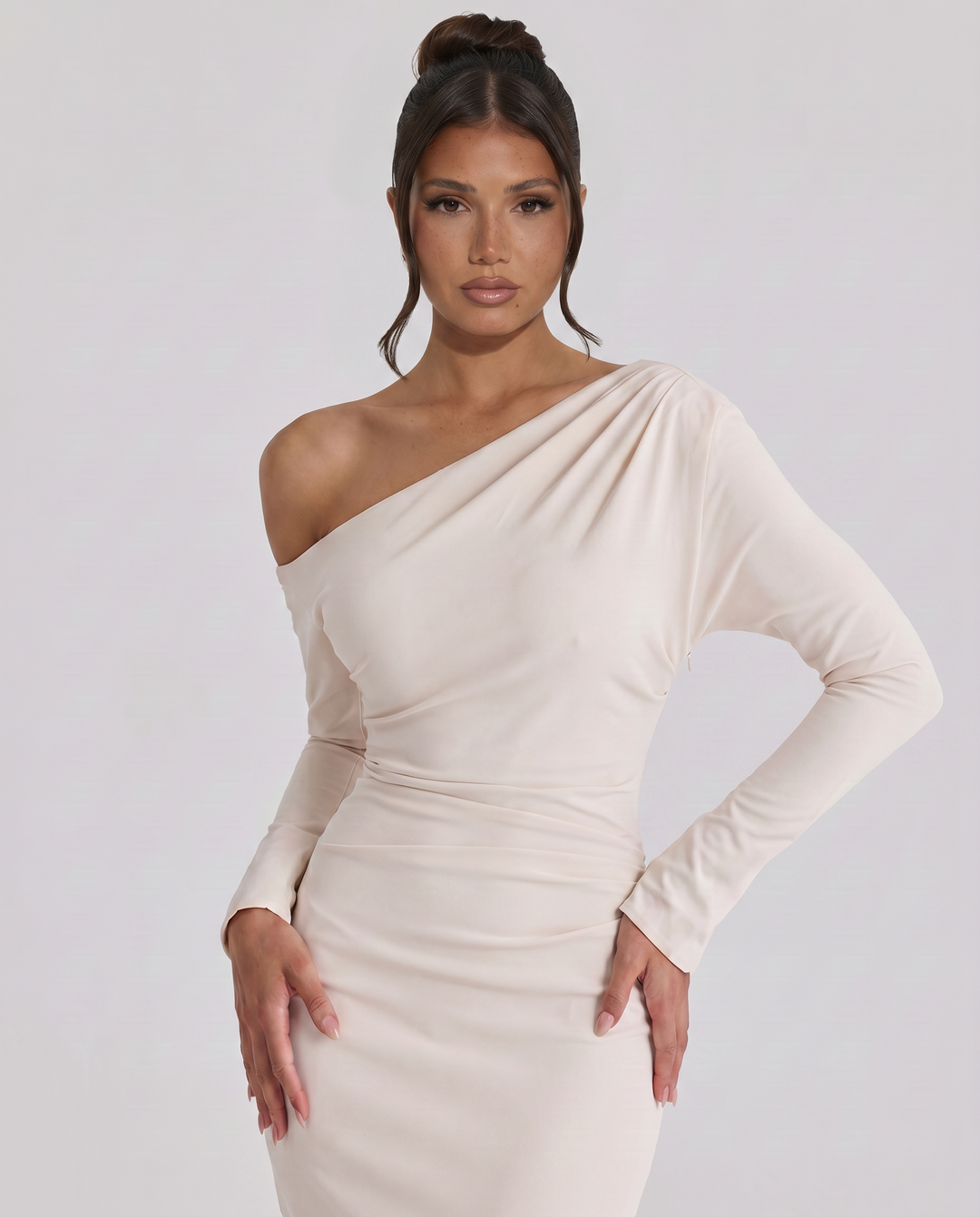 Patrica | Midi Dress with One Shoulder Draped Design