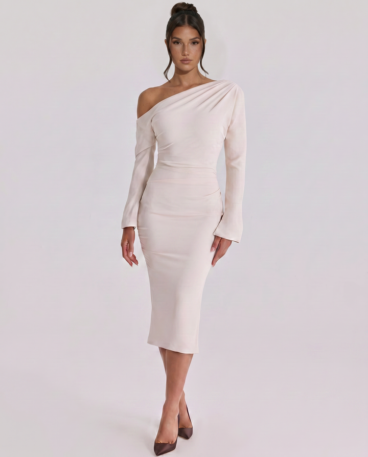 Patrica | Midi Dress with One Shoulder Draped Design