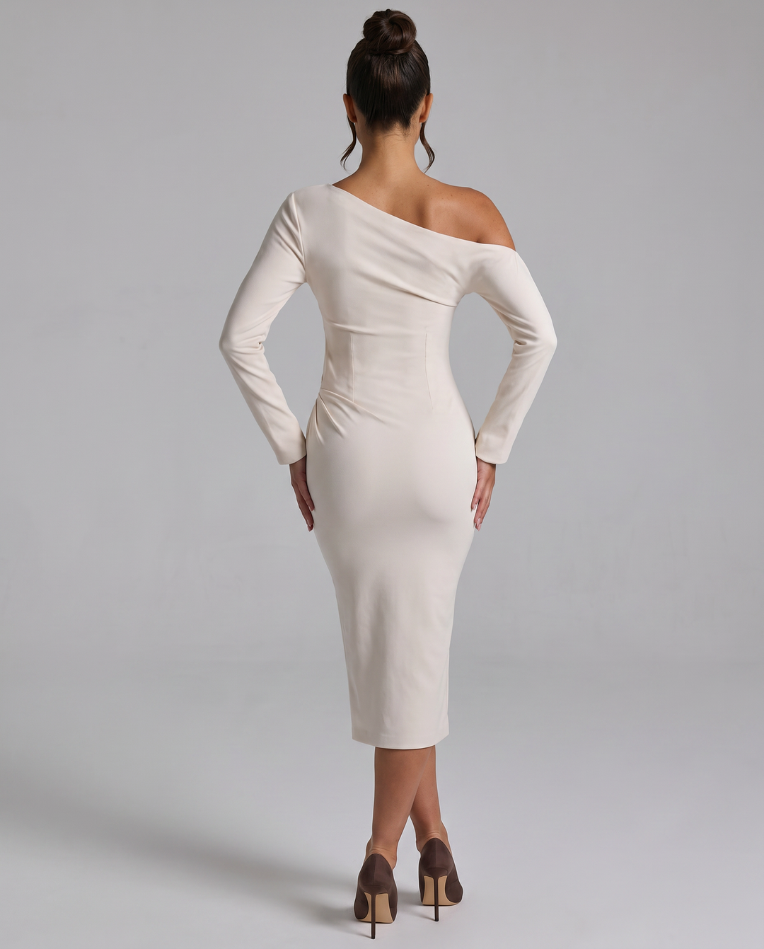 Patrica | Midi Dress with One Shoulder Draped Design