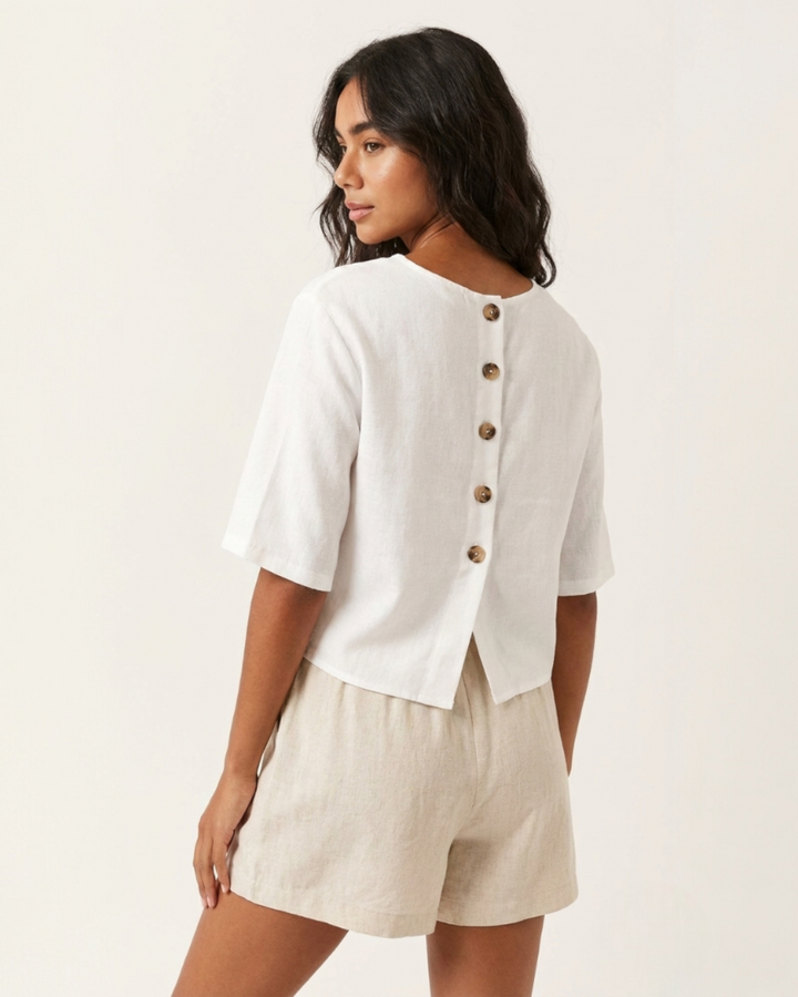 Noa | Linen Blend Top with Back Buttons