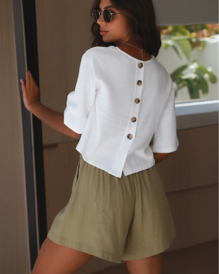 Noa | Linen Blend Top with Back Buttons
