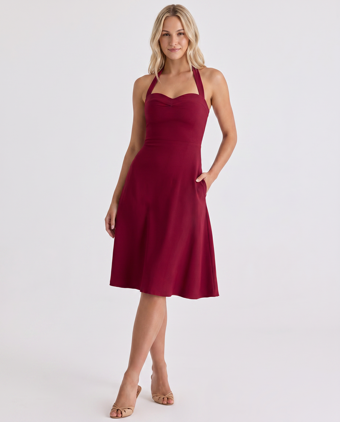 Josie | Midi Dress with Halter Neck and Flared Skirt