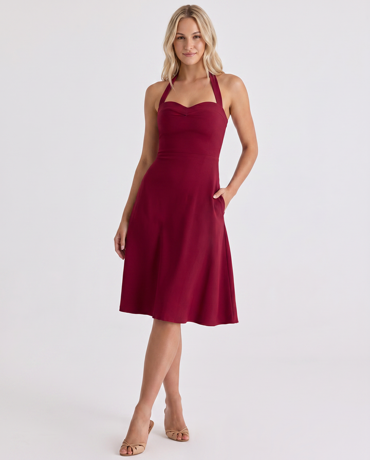 Josie | Midi Dress with Halter Neck and Flared Skirt