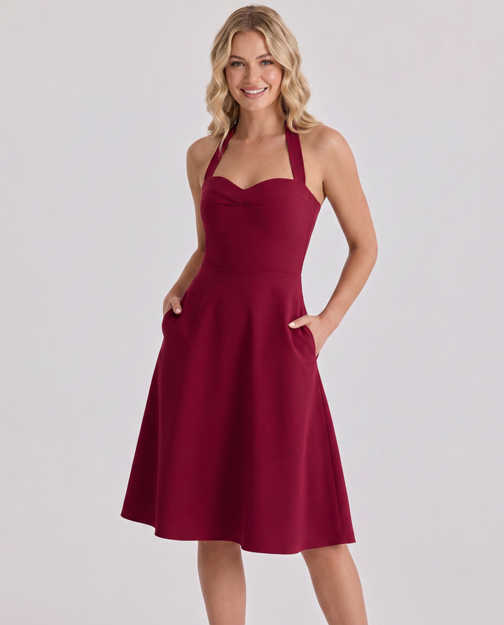 Josie | Midi Dress with Halter Neck and Flared Skirt