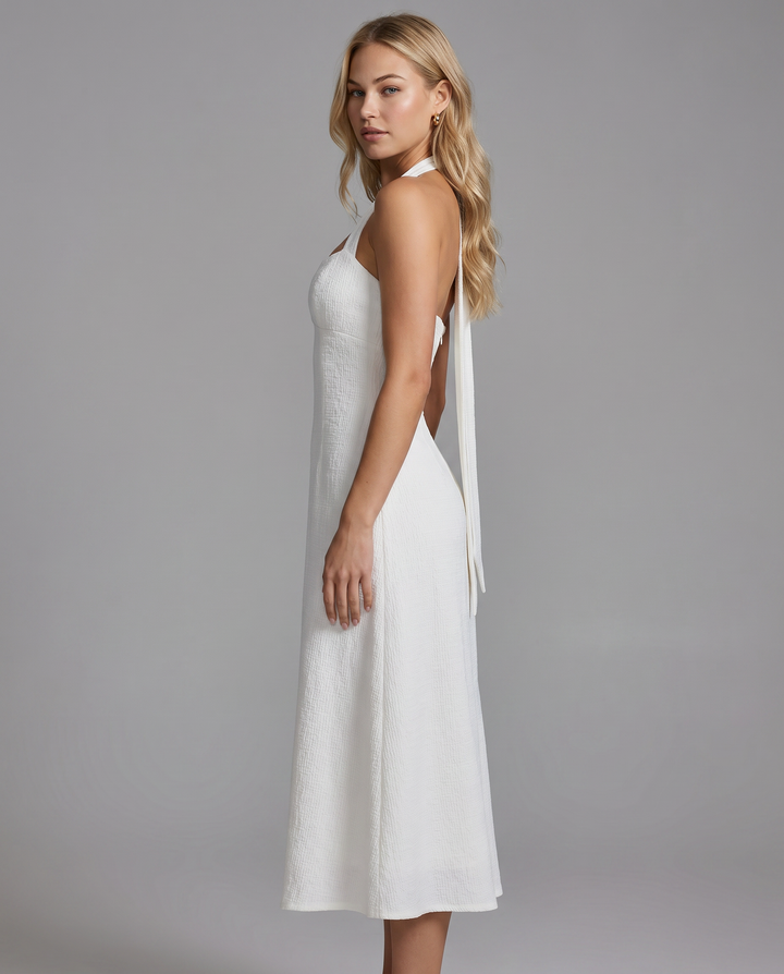Loretta | Midi Dress with Halter Neck and Button Front