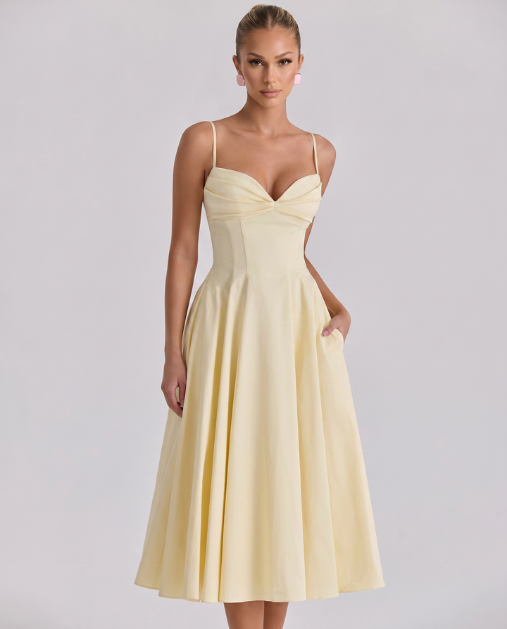 Maisie | Midi Sundress with Pleated Skirt and Adjustable Straps