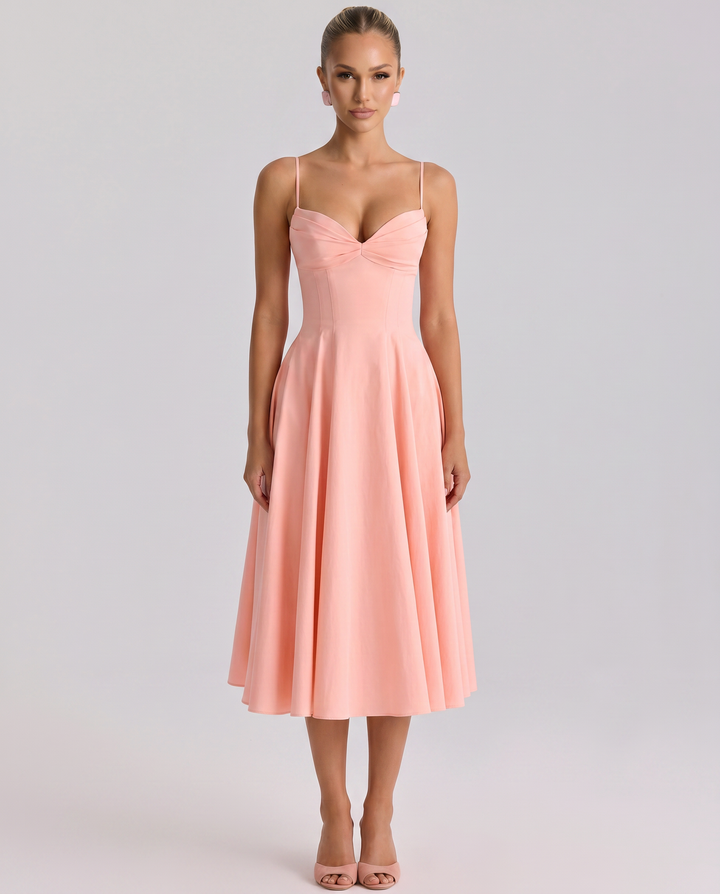 Maisie | Midi Sundress with Pleated Skirt and Adjustable Straps