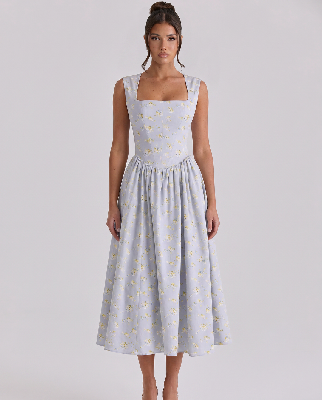 Nellie | Midi Sundress with Square Neck and Pleated Skirt