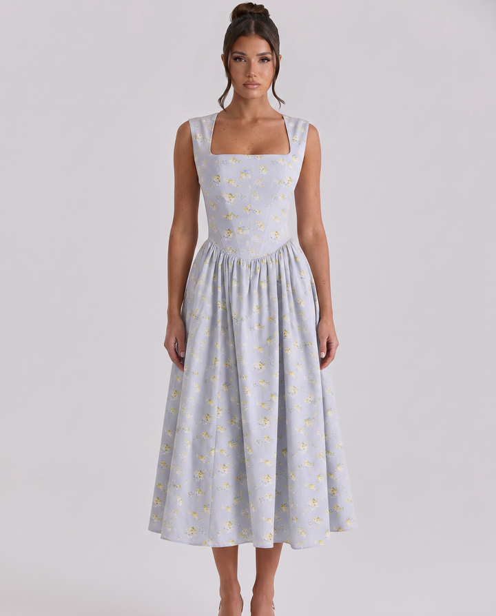 Nellie | Midi Sundress with Square Neck and Pleated Skirt