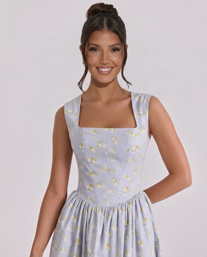 Nellie | Midi Sundress with Square Neck and Pleated Skirt