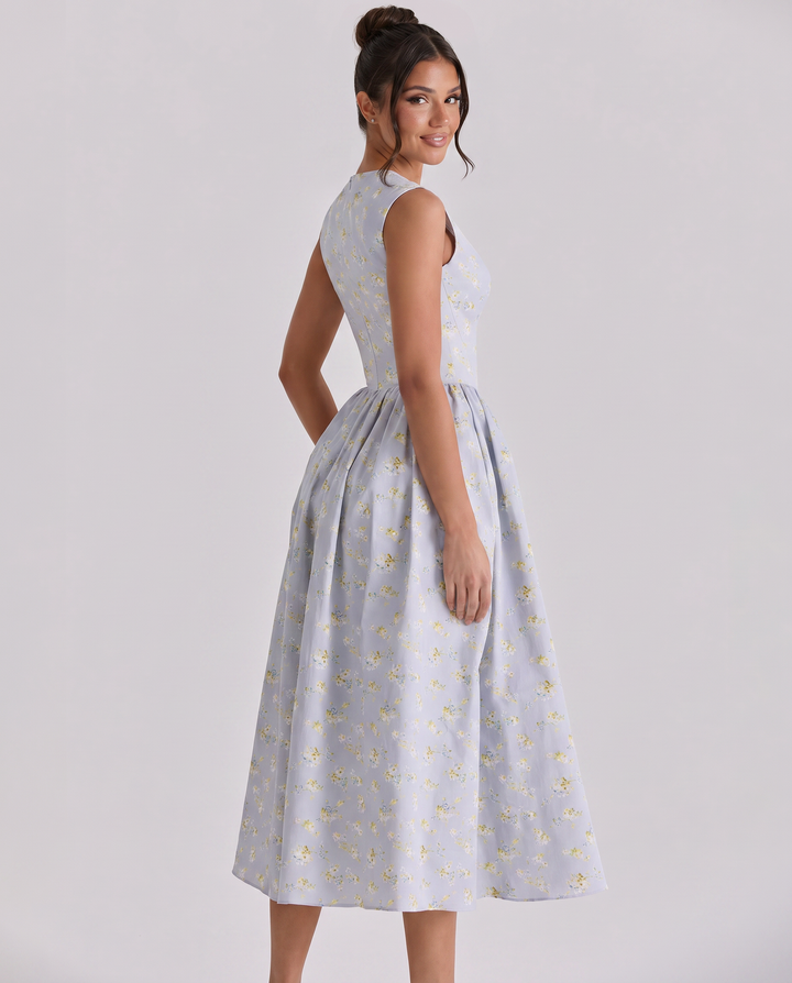 Nellie | Midi Sundress with Square Neck and Pleated Skirt
