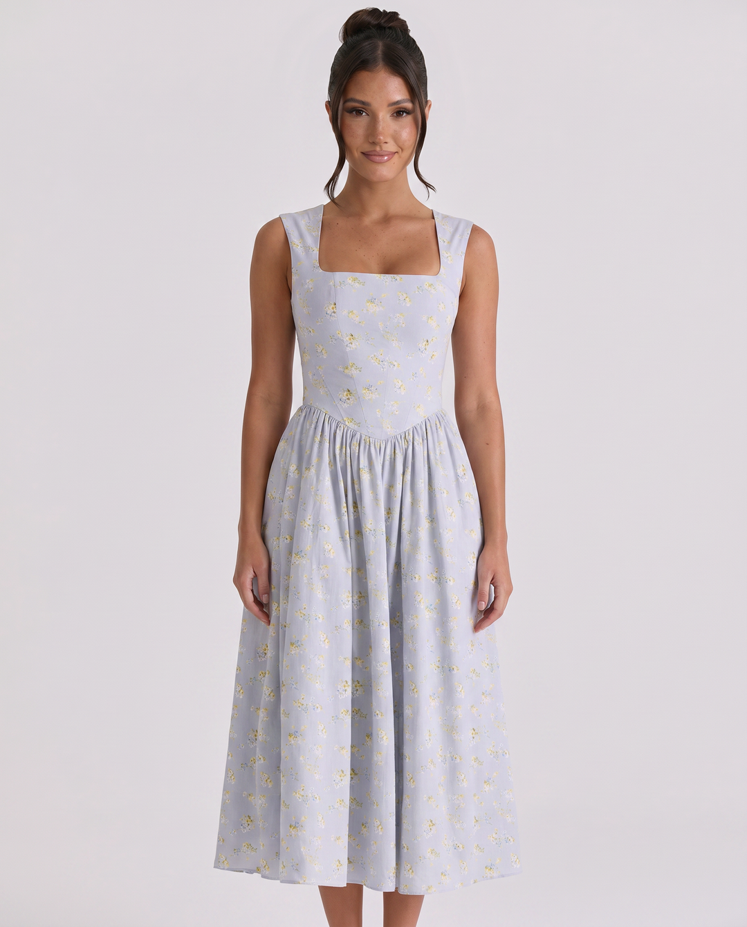 Nellie | Midi Sundress with Square Neck and Pleated Skirt