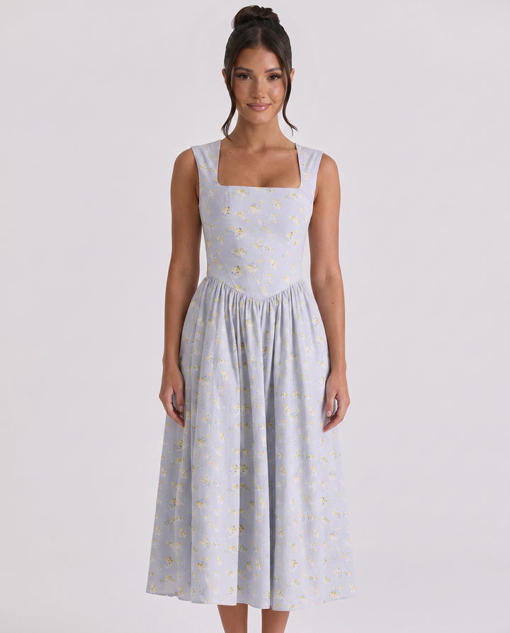 Nellie | Midi Sundress with Square Neck and Pleated Skirt