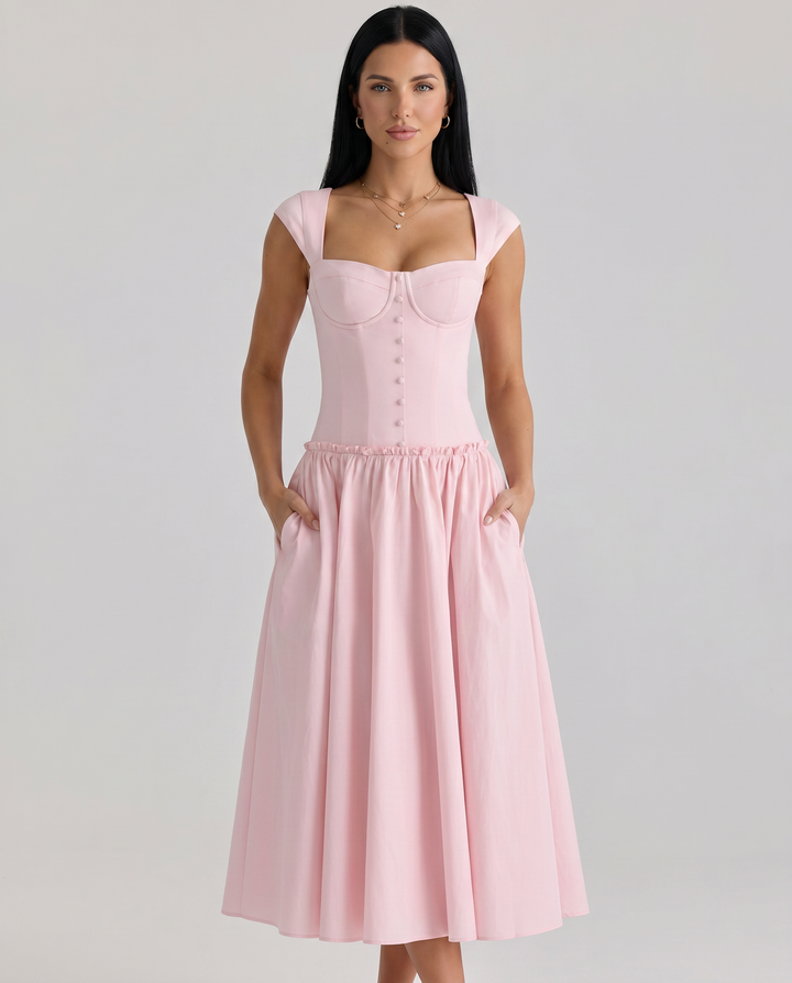 Monica | Midi Dress with Boned Bodice and Cap Sleeves