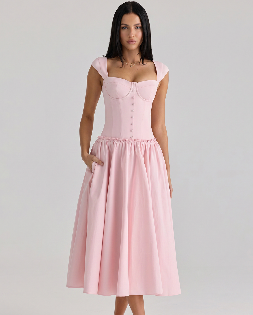Monica | Midi Dress with Boned Bodice and Cap Sleeves