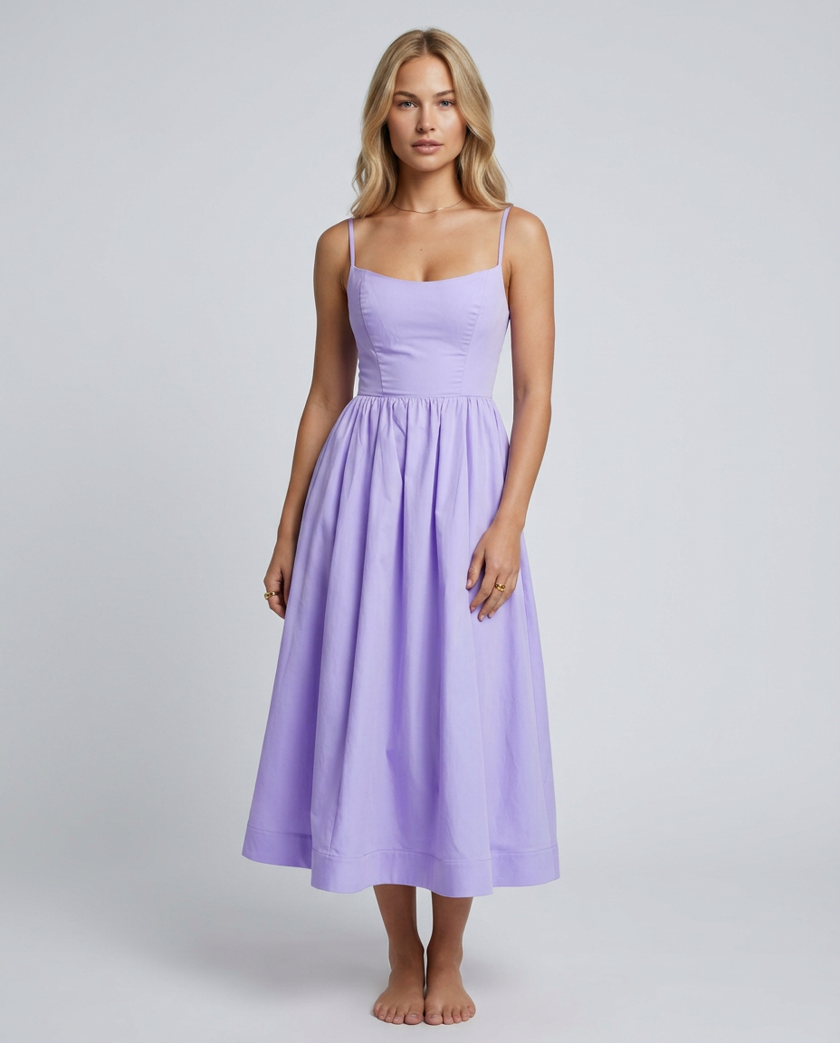 Asha | Midi Sundress with Broderie Trim Waist