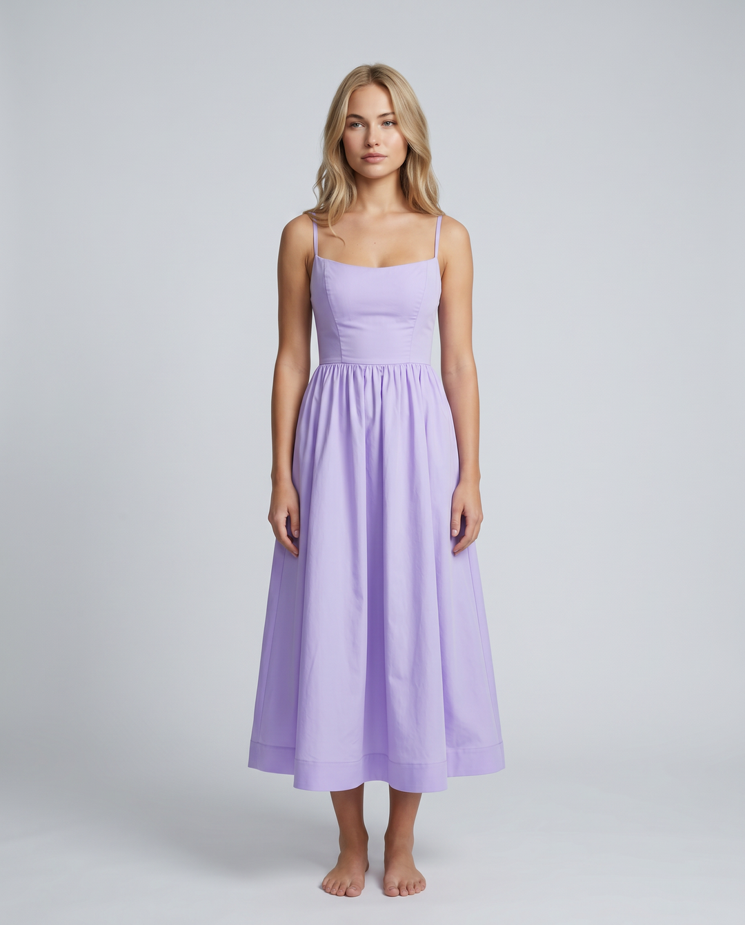 Asha | Midi Sundress with Broderie Trim Waist