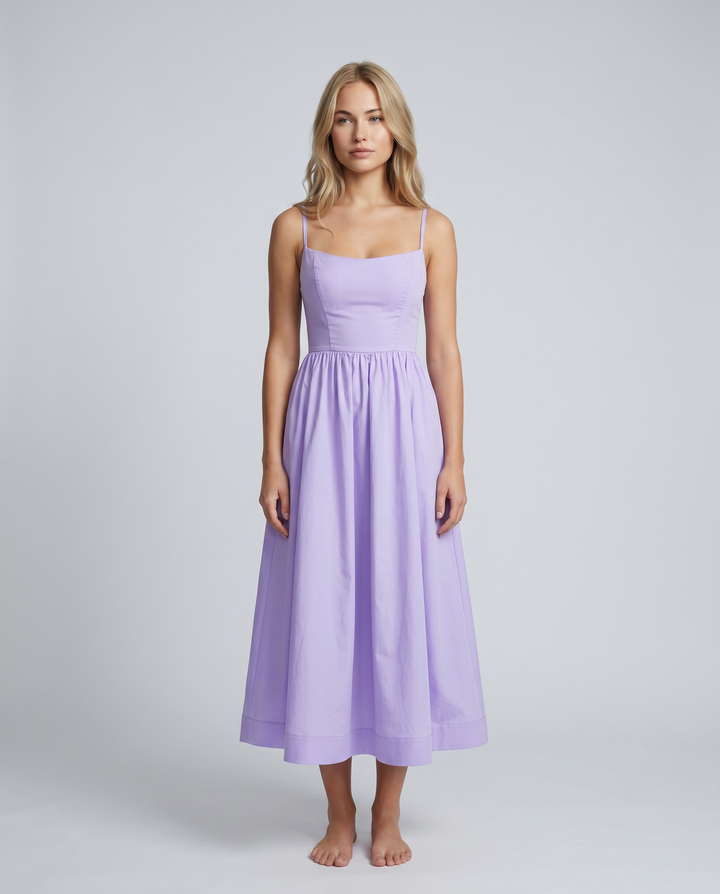 Asha | Midi Sundress with Broderie Trim Waist