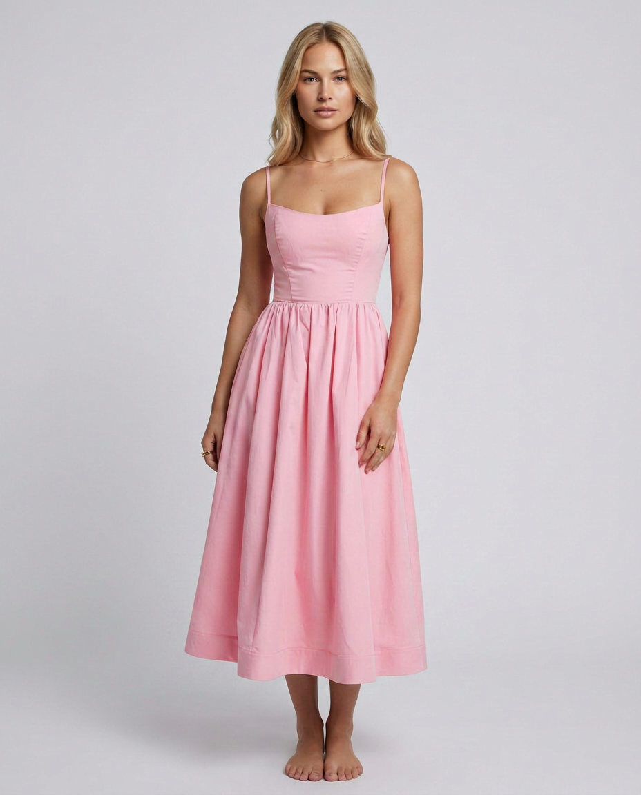 Asha | Midi Sundress with Broderie Trim Waist