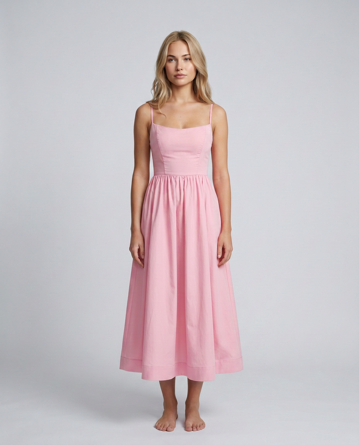 Asha | Midi Sundress with Broderie Trim Waist
