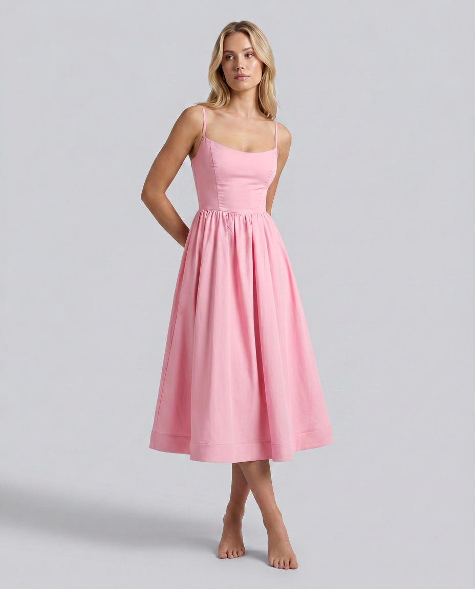 Asha | Midi Sundress with Broderie Trim Waist