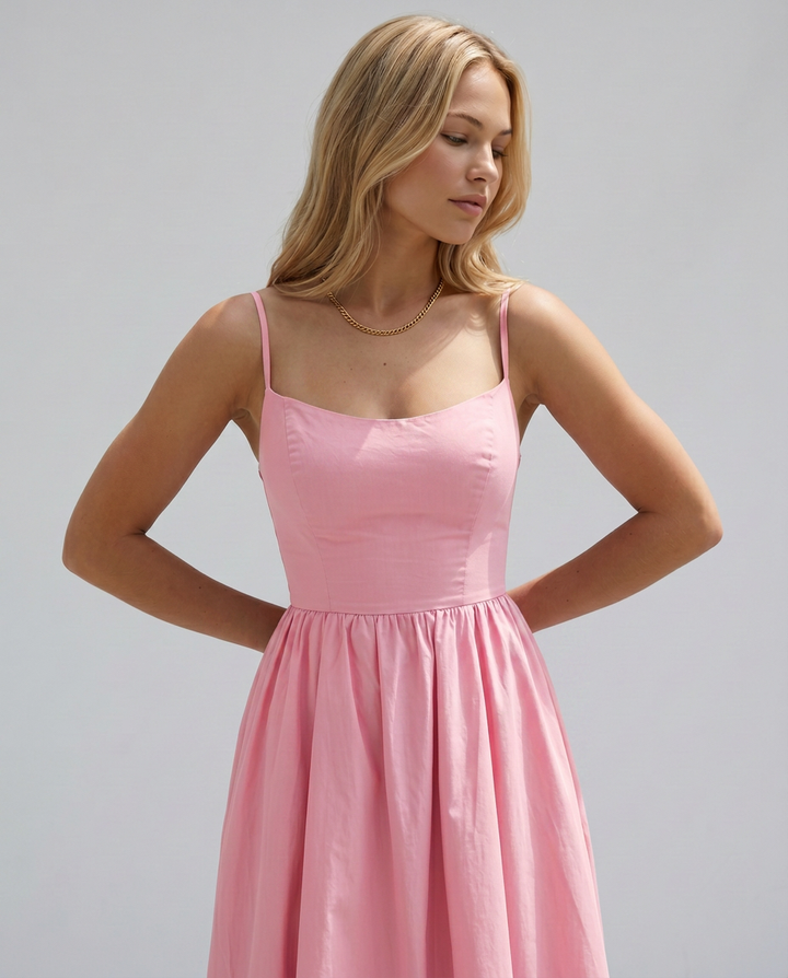 Asha | Midi Sundress with Broderie Trim Waist