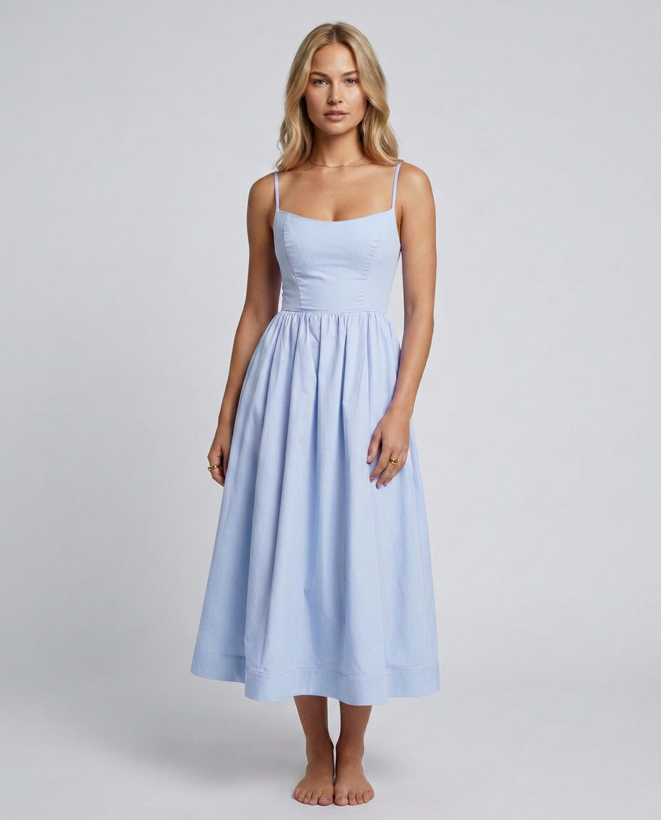 Asha | Midi Sundress with Broderie Trim Waist
