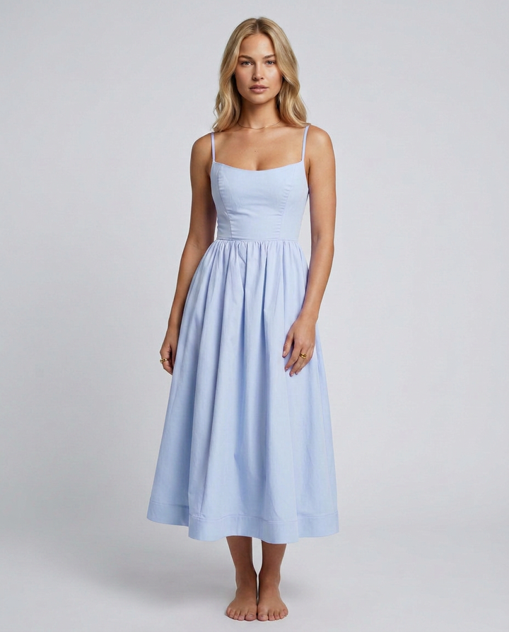 Asha | Midi Sundress with Broderie Trim Waist