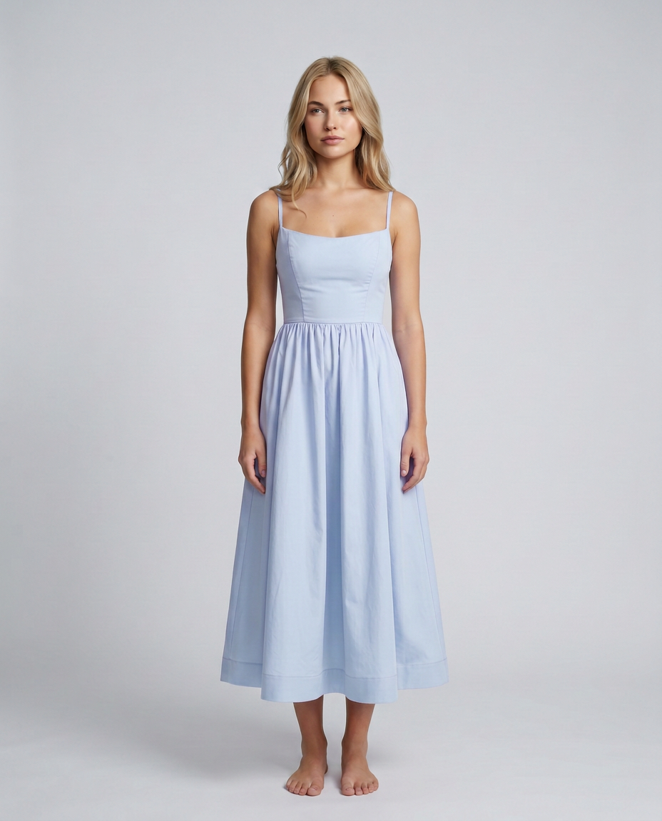 Asha | Midi Sundress with Broderie Trim Waist