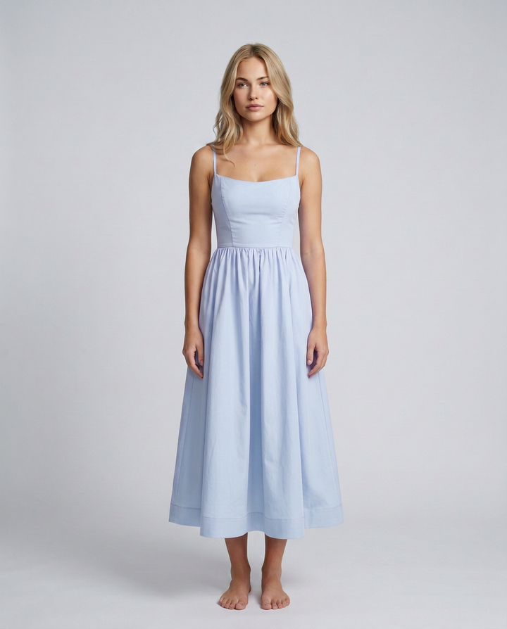 Asha | Midi Sundress with Broderie Trim Waist