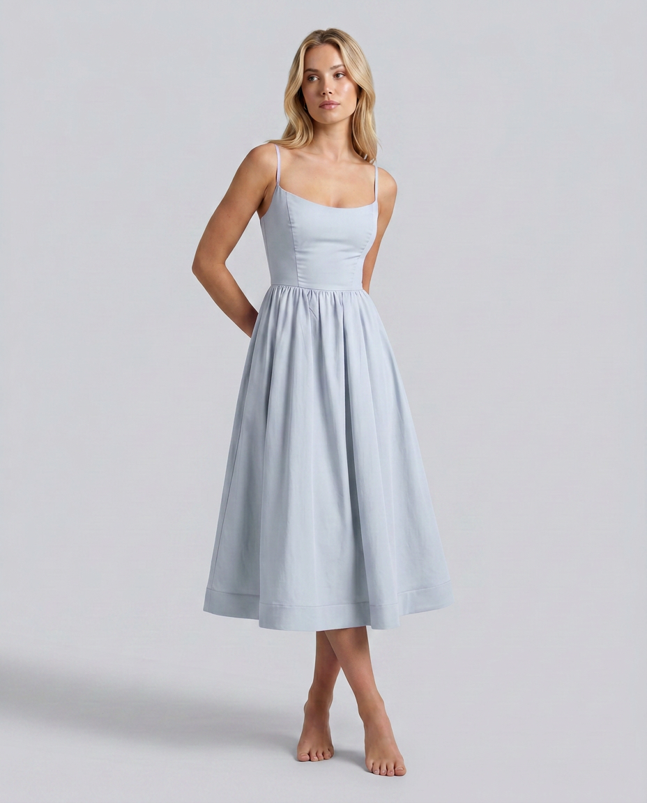 Asha | Midi Sundress with Broderie Trim Waist