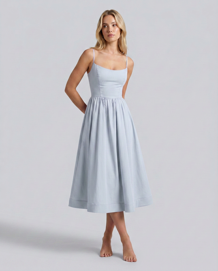 Asha | Midi Sundress with Broderie Trim Waist