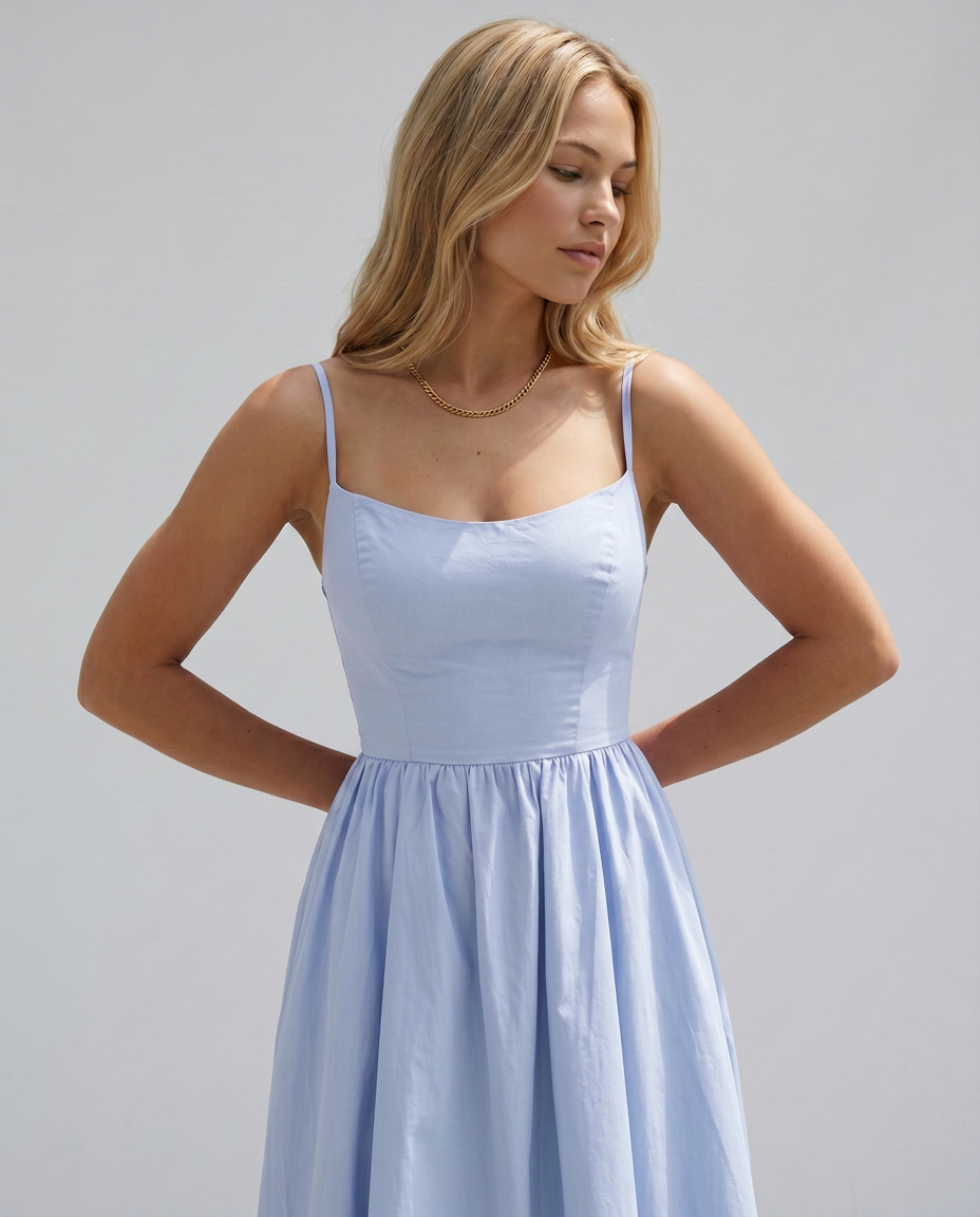 Asha | Midi Sundress with Broderie Trim Waist
