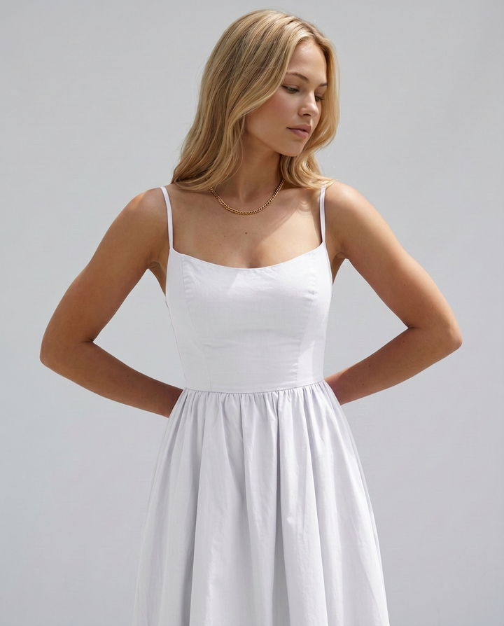 Asha | Midi Sundress with Broderie Trim Waist