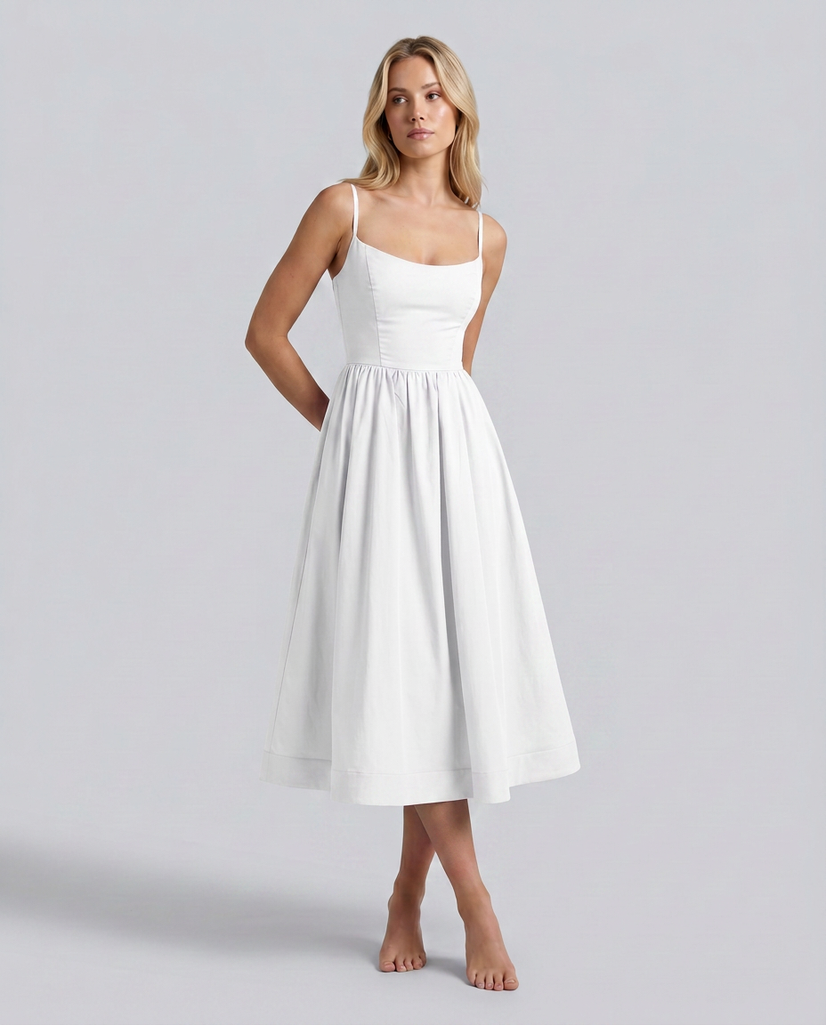Asha | Midi Sundress with Broderie Trim Waist