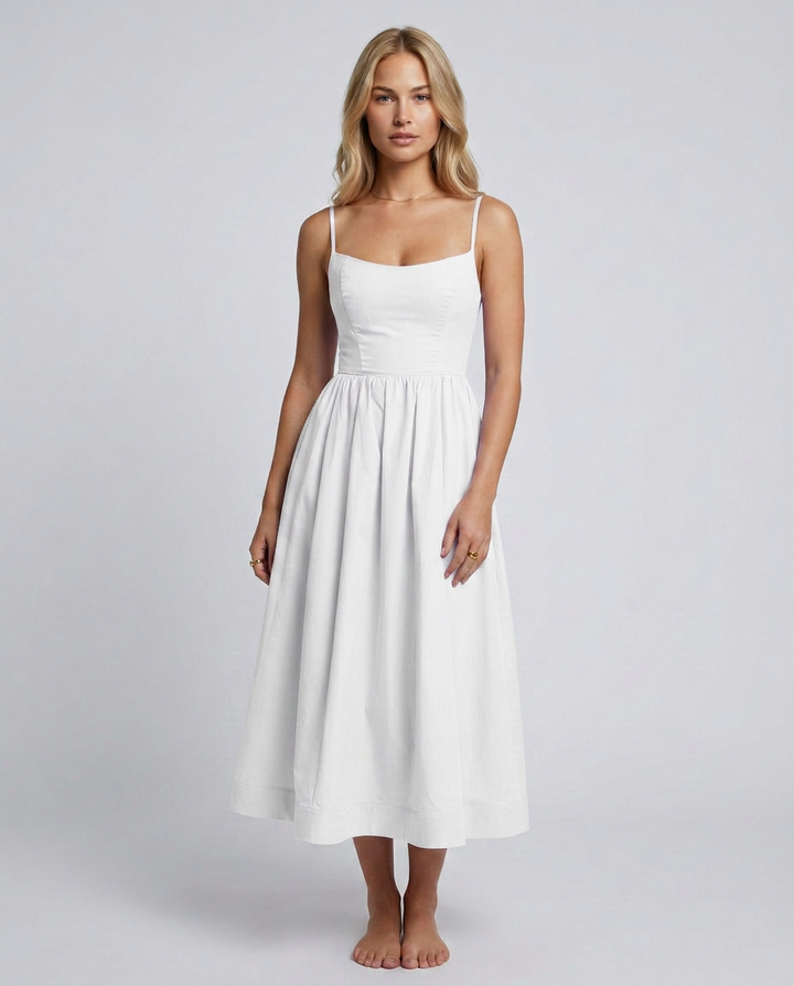 Asha | Midi Sundress with Broderie Trim Waist