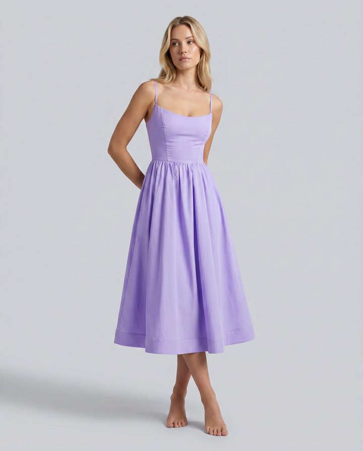 Asha | Midi Sundress with Broderie Trim Waist