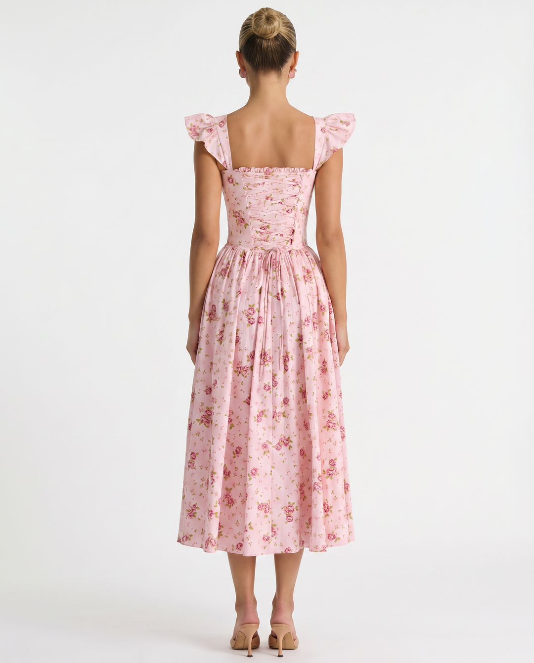 Tabitha | Midi Sundress with Floral Print and Lace-Up Back