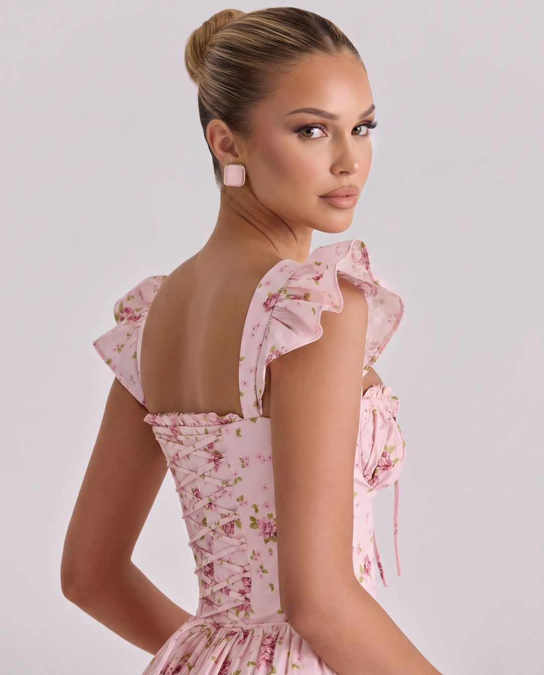 Tabitha | Midi Sundress with Floral Print and Lace-Up Back