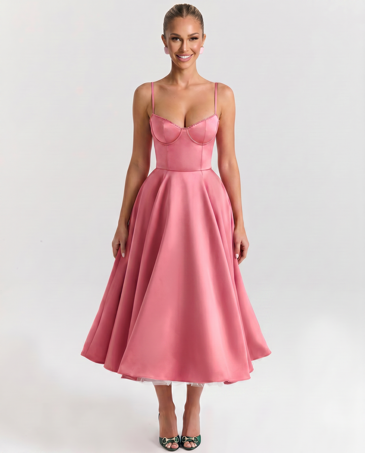 Camryn | Midi Dress with Sweetheart Neckline and Tulle Skirt